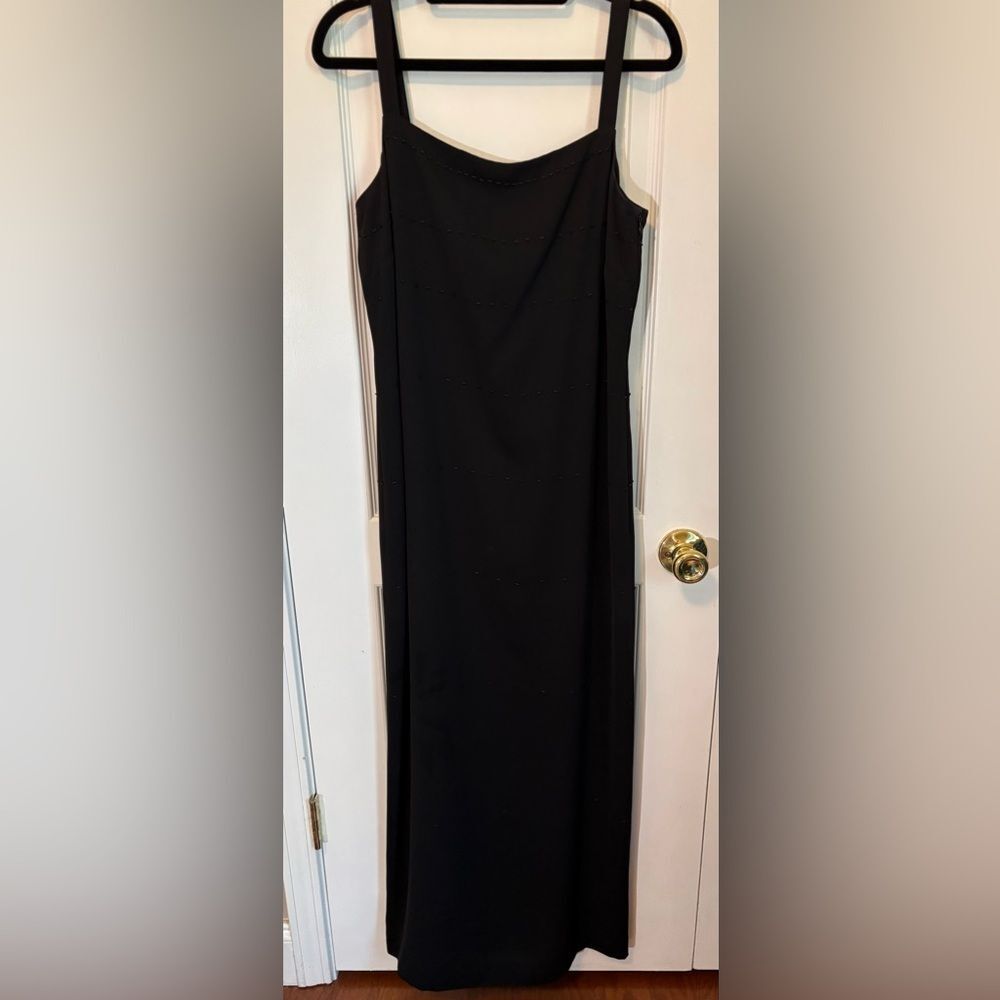 Vintage 90s Ann Taylor LOFT Black Beaded Maxi Dress- Minimalist Evening Size 6